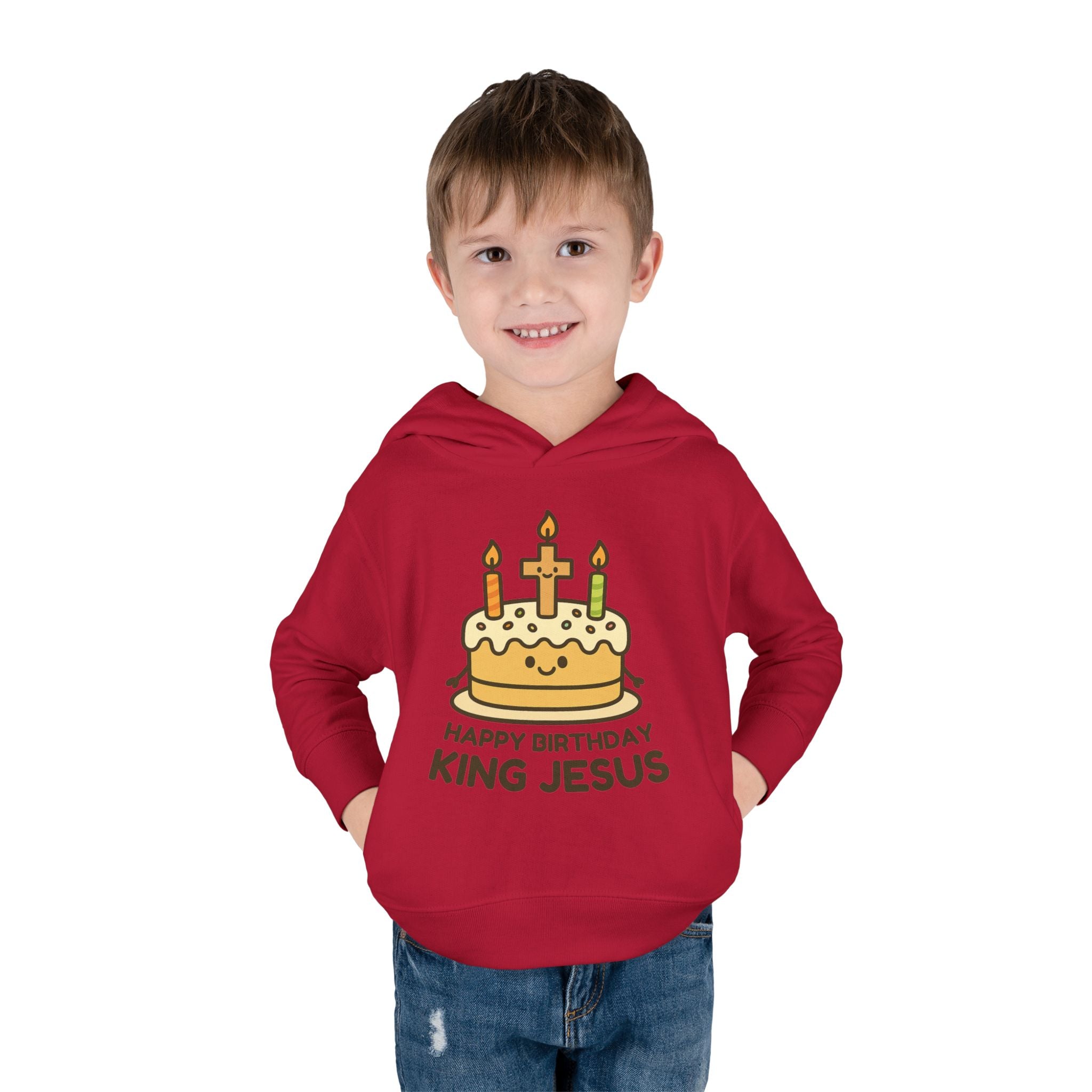 Happy Birthday King Jesus Hoodie | Toddler Christmas Pullover | Cake & Cross Design