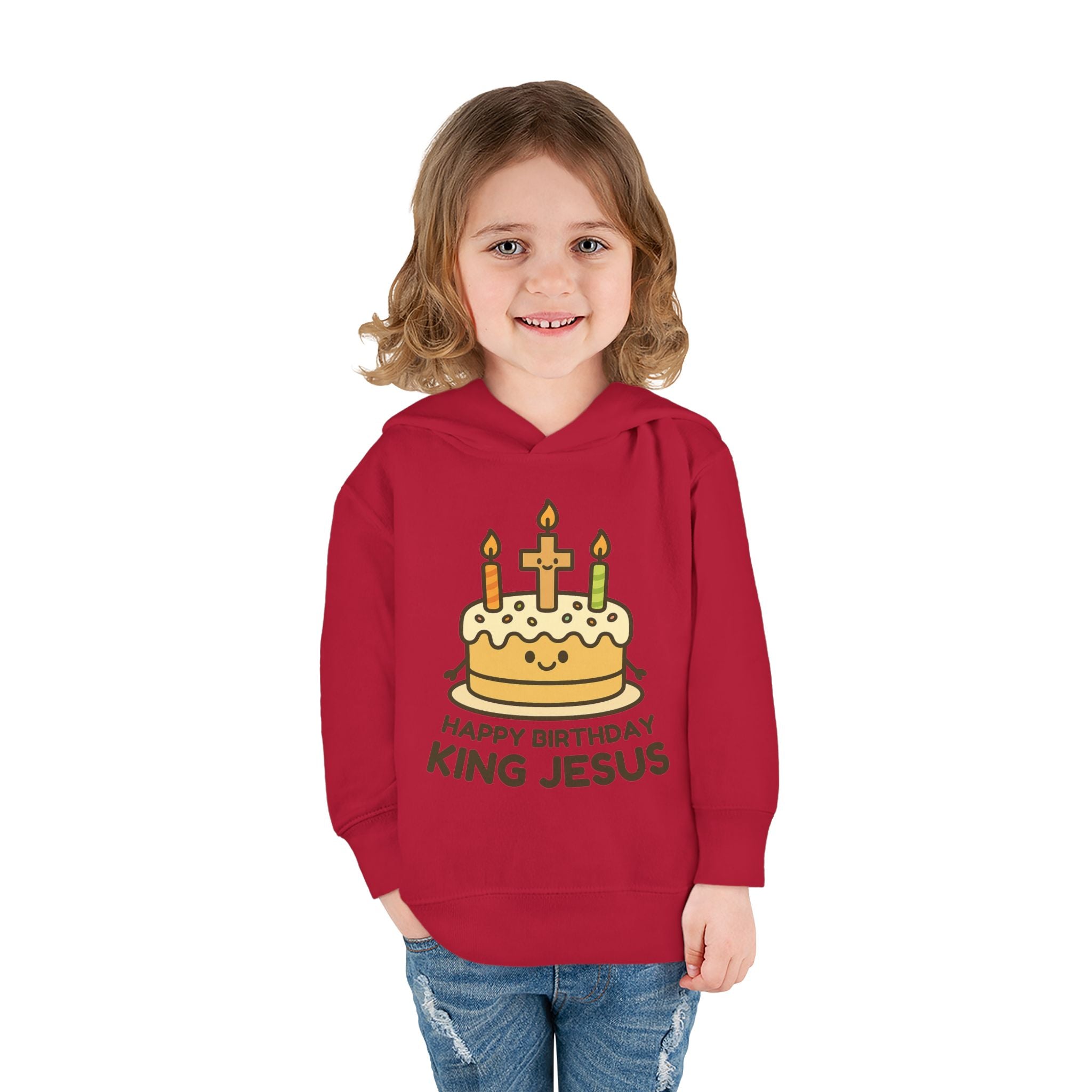 Happy Birthday King Jesus Hoodie | Toddler Christmas Pullover | Cake & Cross Design