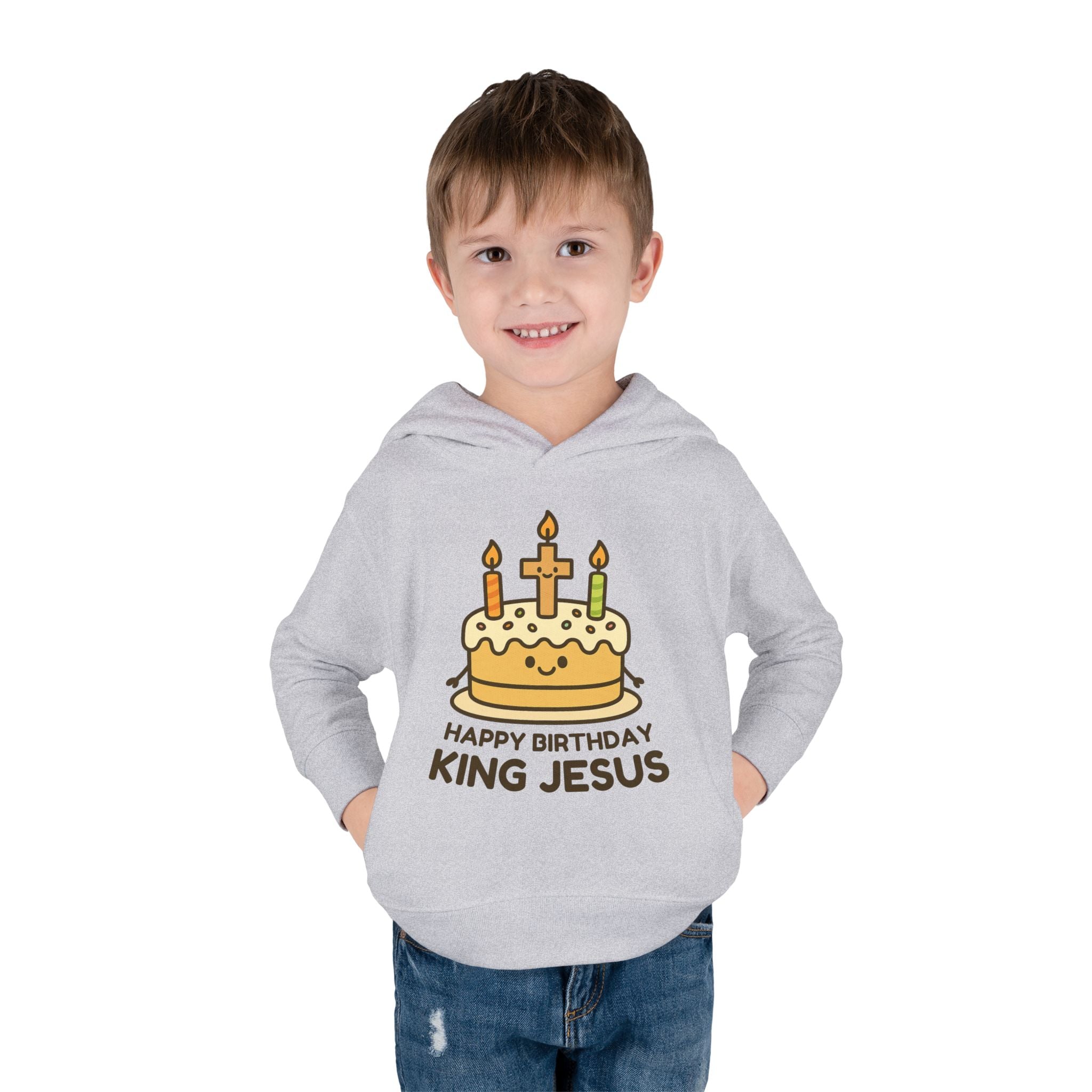 Happy Birthday King Jesus Hoodie | Toddler Christmas Pullover | Cake & Cross Design