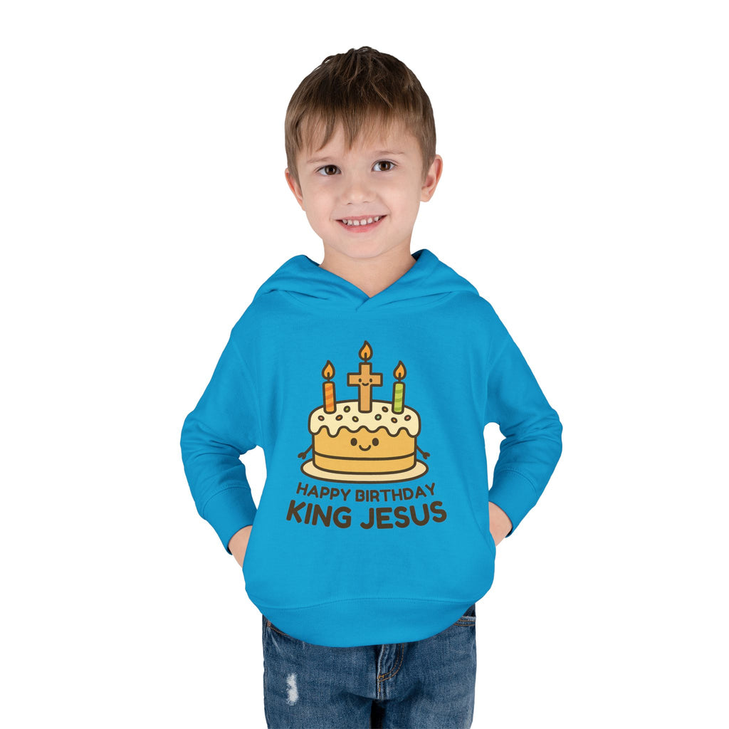 Happy Birthday King Jesus Hoodie | Toddler Christmas Pullover | Cake & Cross Design