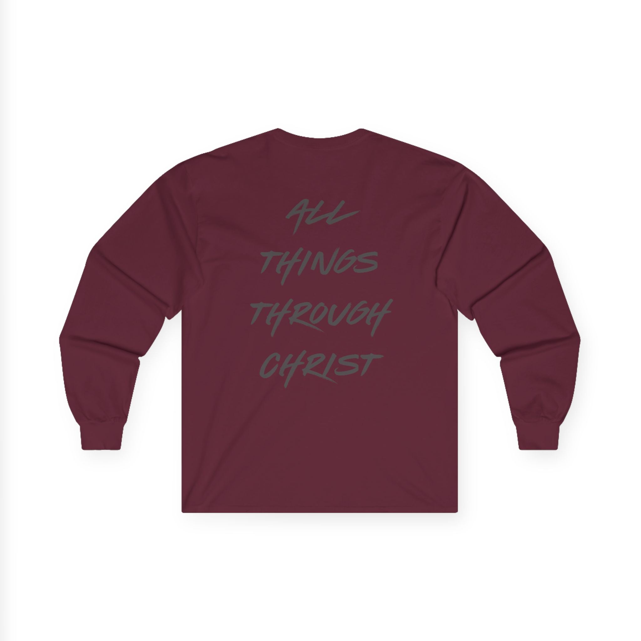 The Warrior's Strength Long Sleeve Tee | Philippians 4:13 Back Print | Scriptura Statement